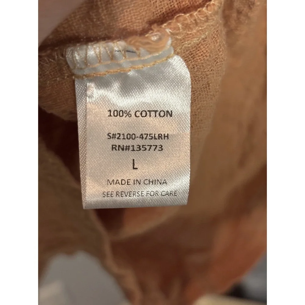 VICI Button-Up Tunic Top Women's Large Rust Orange Roll Tab Sleeves 100% Cotton